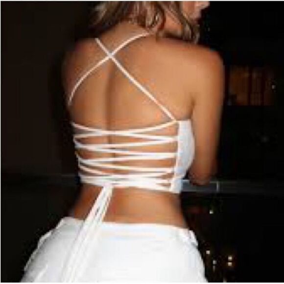 Naked Wardrobe NWT Laced Up Linen Top in White Size L - Picture 1 of 10